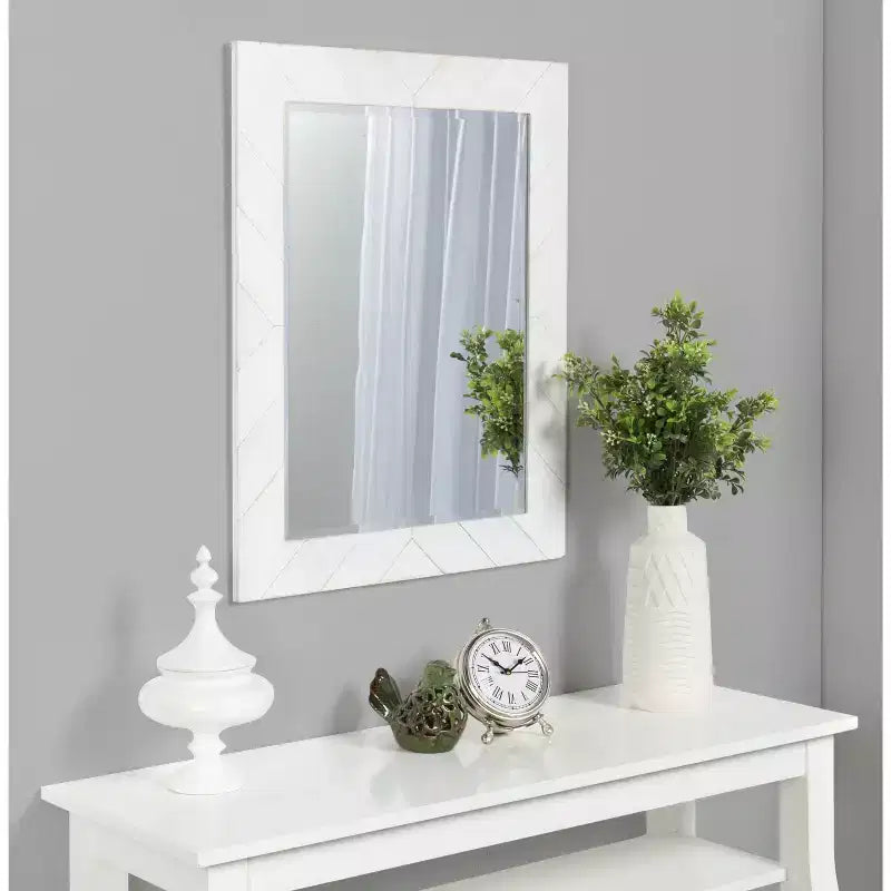 Specchio da parete rettangolare in legno bianco a listelli rustici 24" x 30"