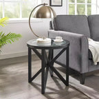 Round/Oval Coffee Table Glass End Table Cocktail Table Sofa Table Side Table Center Table, Black/Cherry-ModernLuxe
