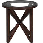 Tavolino da Caffè Rotondo/Ovale con Piano in Vetro Temperato e Base in Legno