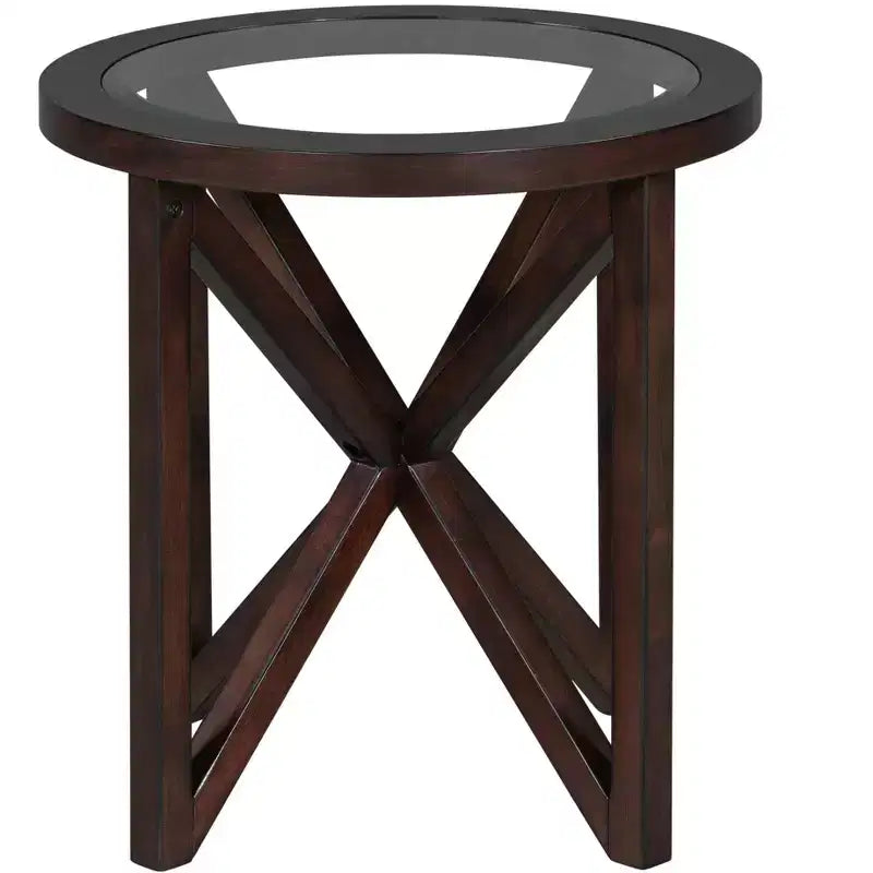Tavolino da Caffè Rotondo/Ovale con Piano in Vetro Temperato e Base in Legno