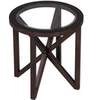 Tavolino da Caffè Rotondo/Ovale con Piano in Vetro Temperato e Base in Legno