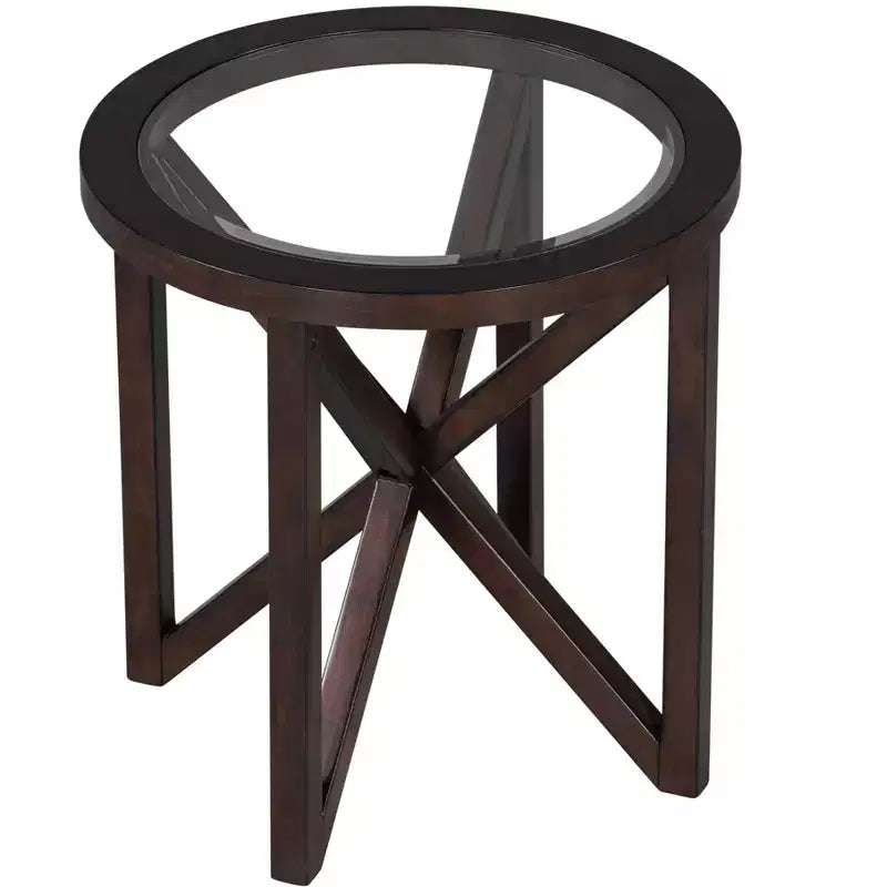 Tavolino da Caffè Rotondo/Ovale con Piano in Vetro Temperato e Base in Legno