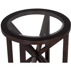 Tavolino da Caffè Rotondo/Ovale con Piano in Vetro Temperato e Base in Legno