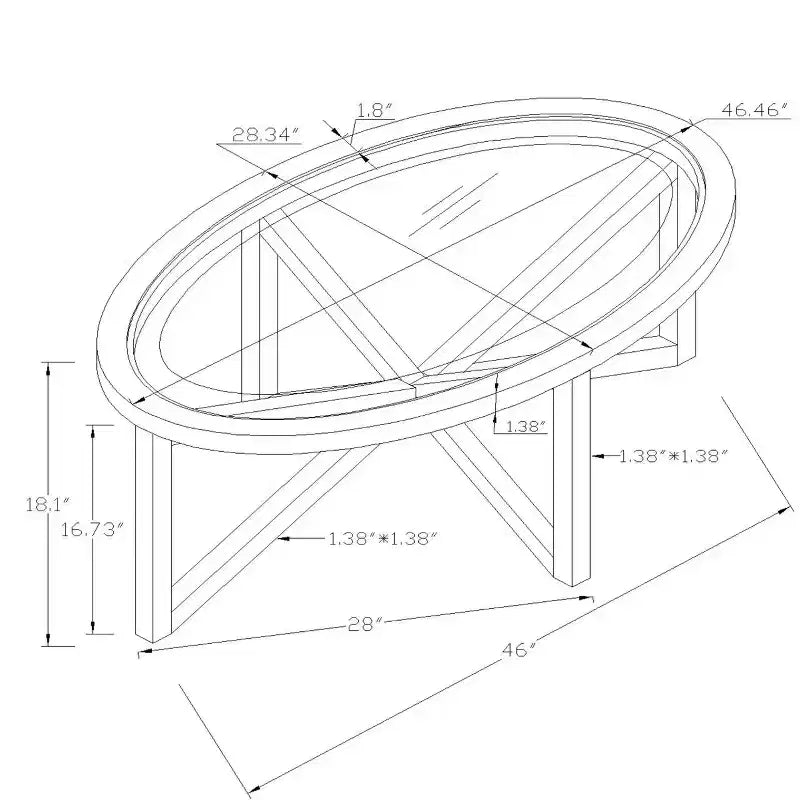 Tavolino da Caffè Rotondo/Ovale con Piano in Vetro Temperato e Base in Legno