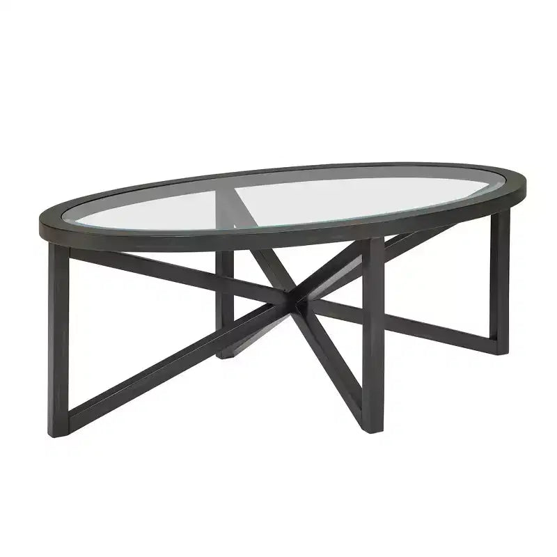 Tavolino da Caffè Rotondo/Ovale con Piano in Vetro Temperato e Base in Legno