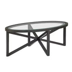 Tavolino da Caffè Rotondo/Ovale con Piano in Vetro Temperato e Base in Legno