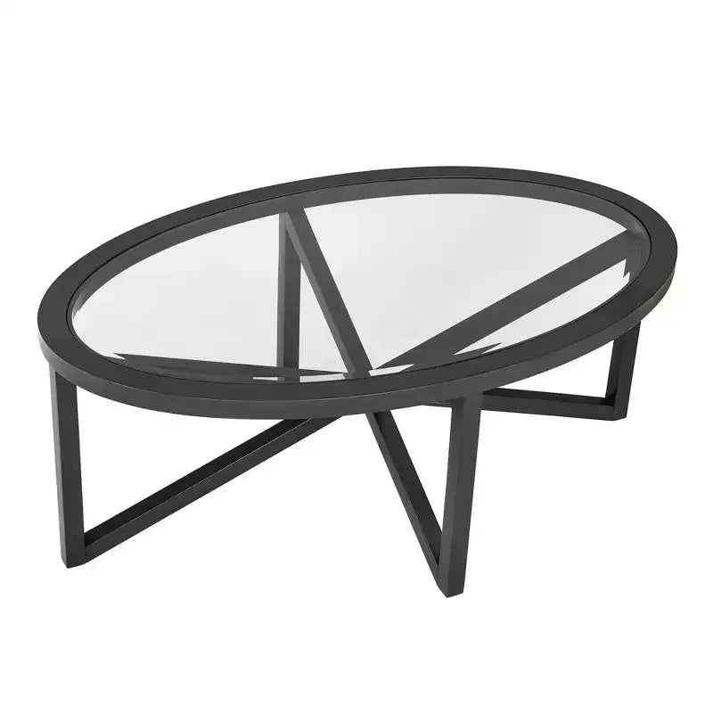Tavolino da Caffè Rotondo/Ovale con Piano in Vetro Temperato e Base in Legno