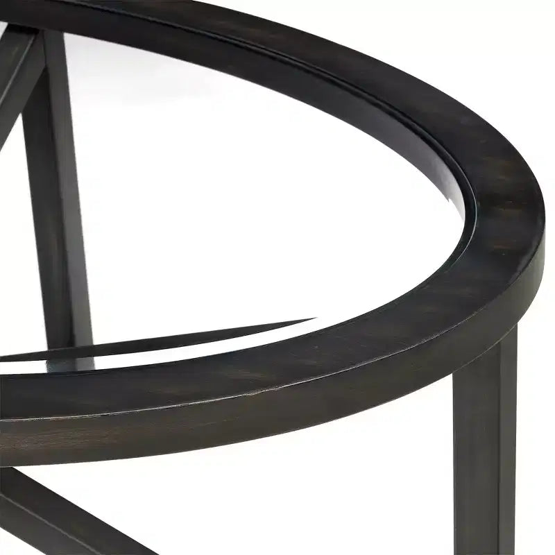 Tavolino da Caffè Rotondo/Ovale con Piano in Vetro Temperato e Base in Legno