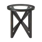 Tavolino da Caffè Rotondo/Ovale con Piano in Vetro Temperato e Base in Legno