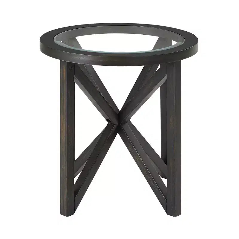 Round/Oval Coffee Table with Tempered Glass Top and Wood Base