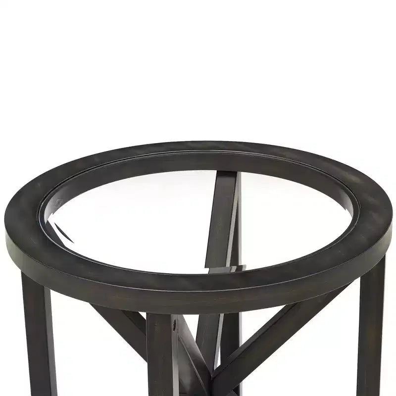 Tavolino da Caffè Rotondo/Ovale con Piano in Vetro Temperato e Base in Legno