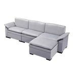 Divano Sezionale a L con Pouf – Rivestimento in Velluto, Struttura in Legno