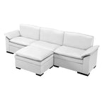 Divano Sezionale a L con Pouf – Rivestimento in Velluto, Struttura in Legno