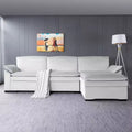 Divano Sezionale a L con Pouf – Rivestimento in Velluto, Struttura in Legno