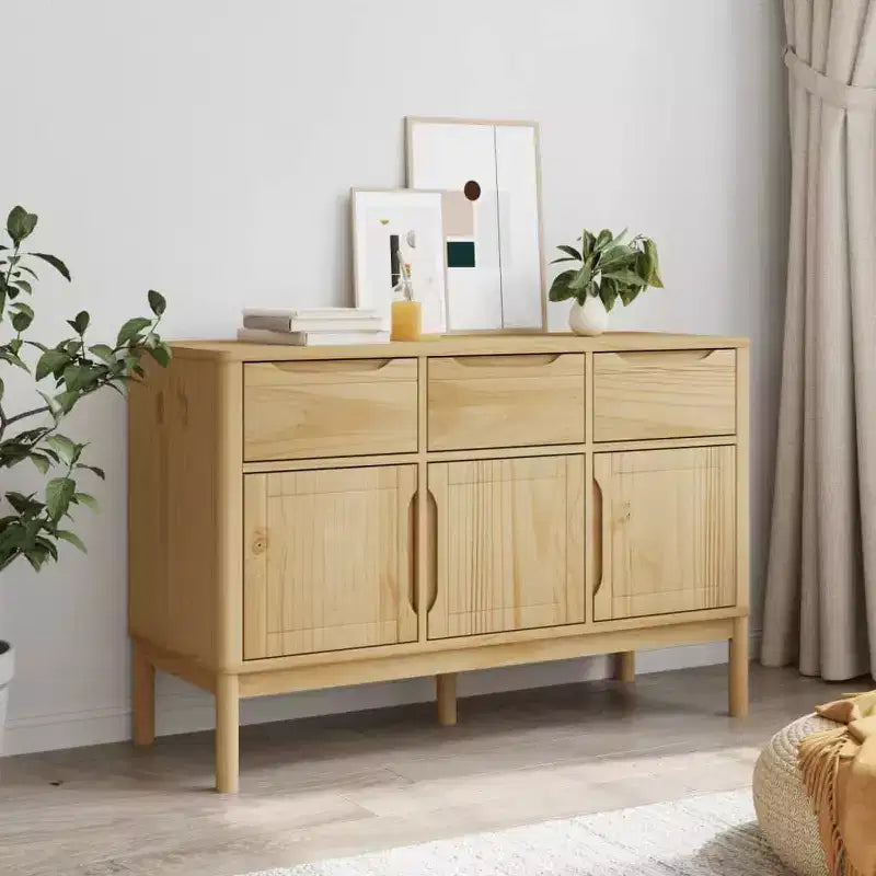 Solid Pine Wood Sideboard with Drawers and Doors