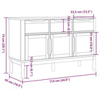Credenza in legno massello di pino con cassetti e ante