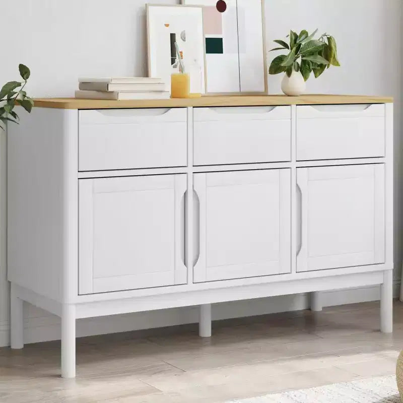Solid Pine Wood Sideboard with Drawers and Doors