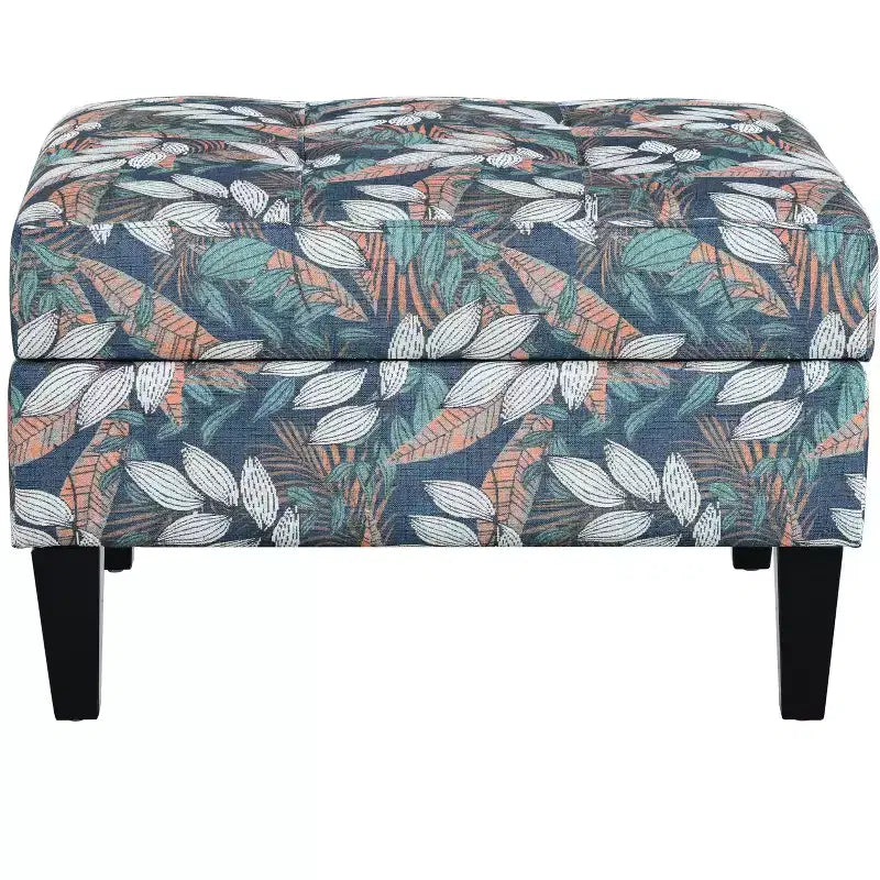 Floral Pattern Storage Ottoman with Birch Wood Legs