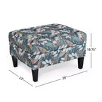 Floral Pattern Storage Ottoman with Birch Wood Legs