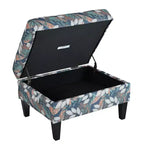 Floral Pattern Storage Ottoman with Birch Wood Legs