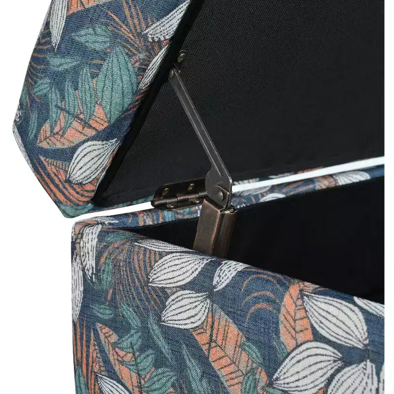 Floral Pattern Storage Ottoman with Birch Wood Legs