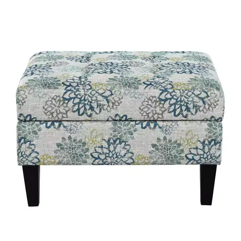 Floral Pattern Storage Ottoman with Birch Wood Legs