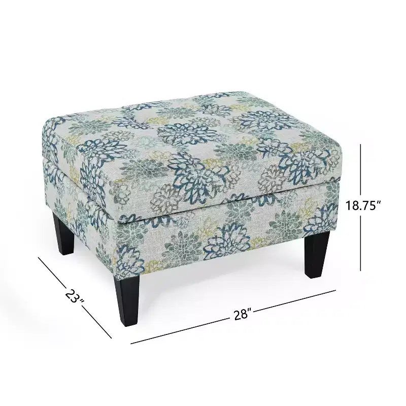 Floral Pattern Storage Ottoman with Birch Wood Legs