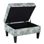 Floral Pattern Storage Ottoman with Birch Wood Legs