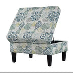 Floral Pattern Storage Ottoman with Birch Wood Legs