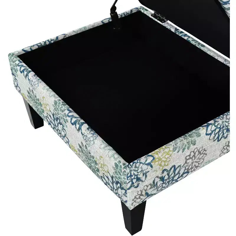 Floral Pattern Storage Ottoman with Birch Wood Legs
