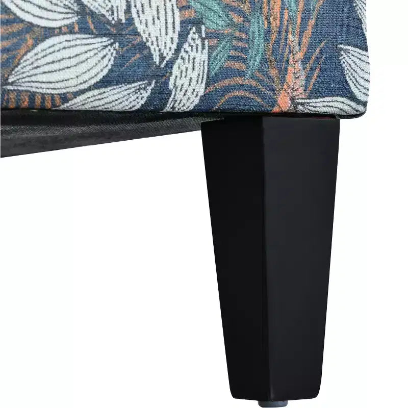 Floral Pattern Storage Ottoman with Birch Wood Legs