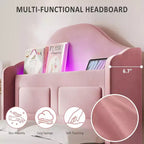 Struttura Letto Singolo con Testiera Imbottita in Velluto a Fascia Laterale, Luci LED e Contenitore