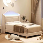 Struttura Letto Singolo con Testiera Imbottita in Velluto a Fascia Laterale, Luci LED e Contenitore
