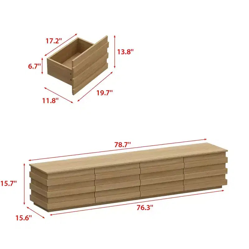 Mobile TV moderno in legno con fasce decorative e cassetti contenitori