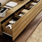 Mobile TV moderno in legno con fasce decorative e cassetti contenitori