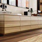 Mobile TV moderno in legno con fasce decorative e cassetti contenitori