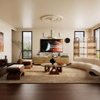 Mobile TV moderno in legno con fasce decorative e cassetti contenitori