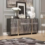 Famapy Chic Buffet Cabinet with Wood - Grain Pattern, Integrated Lighting and Sturdy Black Frame - Elevate Dining Spaces with Stylish Storage