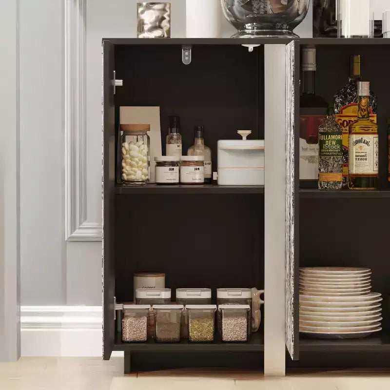 Buffet Cabinet with Wood-Grain Pattern and Integrated Lighting