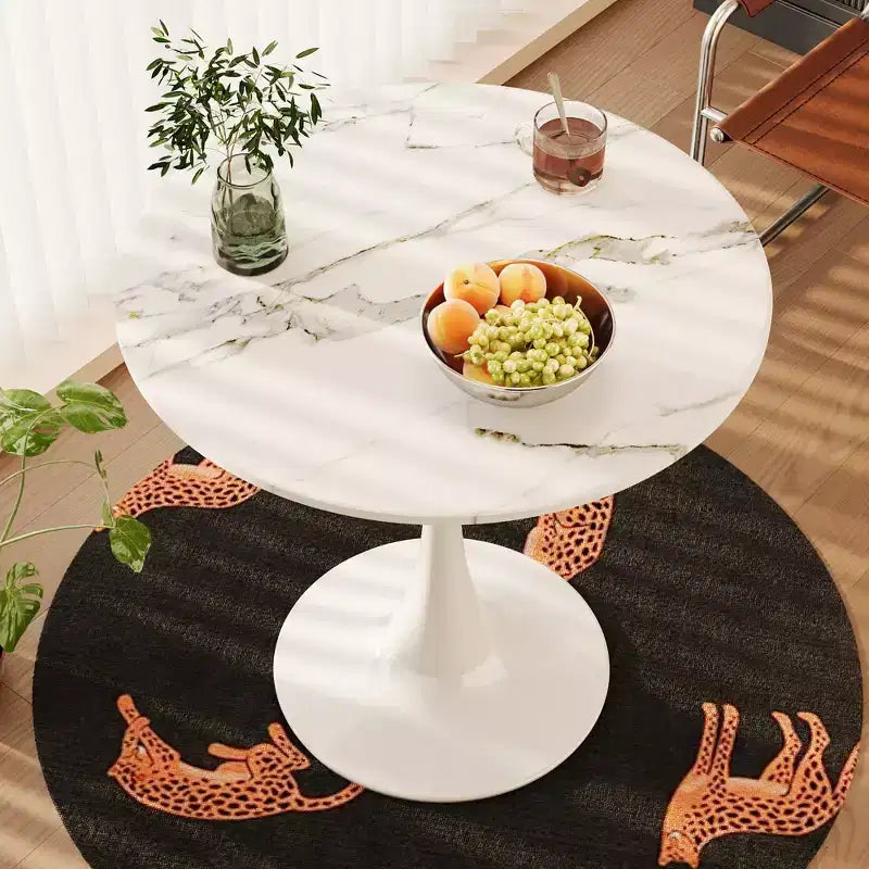 Small Round Dining Table with Metal Base