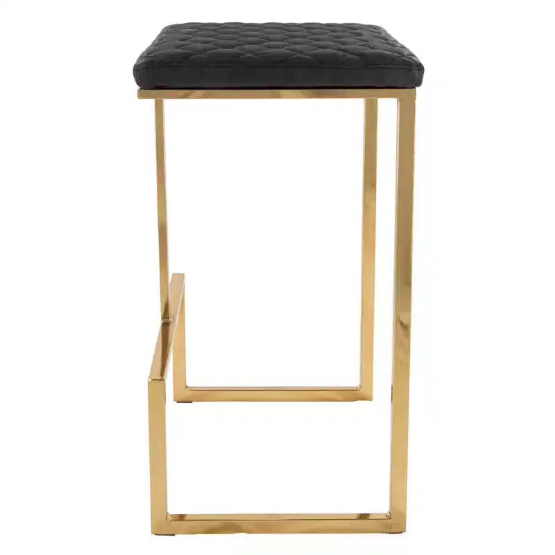 Set of 2 Bar Stools with Gold Metal Frame and Upholstered Seat