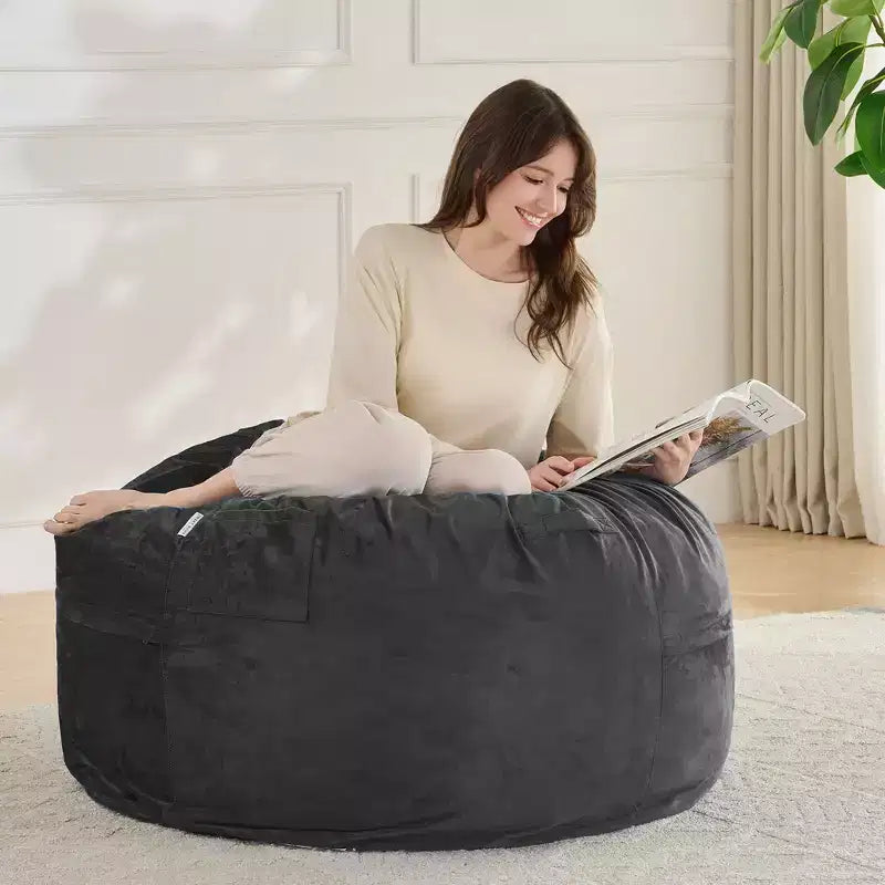 3FT Round Bean Bag Chair with Removable Velvet Cover – Foam Filled, for Adults and Kids