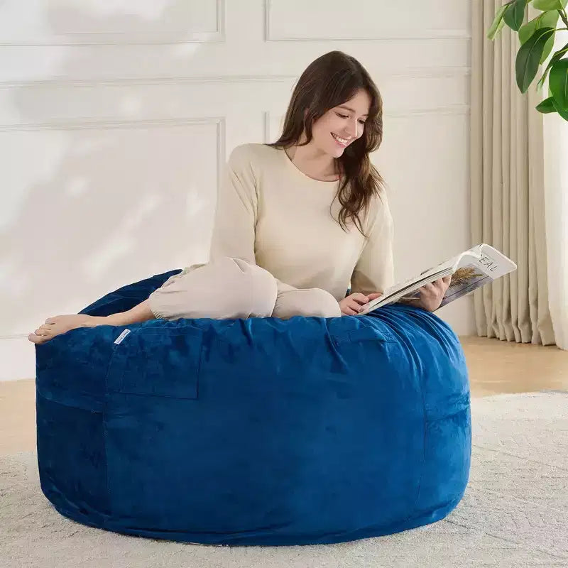 3FT Round Bean Bag Chair with Removable Velvet Cover – Foam Filled, for Adults and Kids