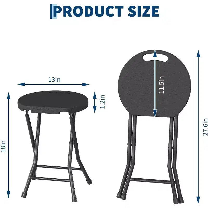 Sgabello pieghevole da 18 pollici con maniglia, sgabello rotondo pieghevole portatile, piedini antiscivolo, per dormitorio e cucina