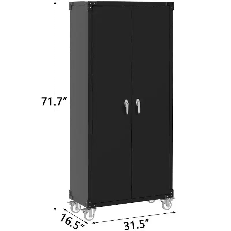 72-Inch Metal Storage Cabinet with Pegboard, Adjustable Shelves, Lock and Wheels