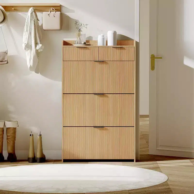 31.5" Shoe Storage Cabinet with Flip Drawers and Adjustable Shelf