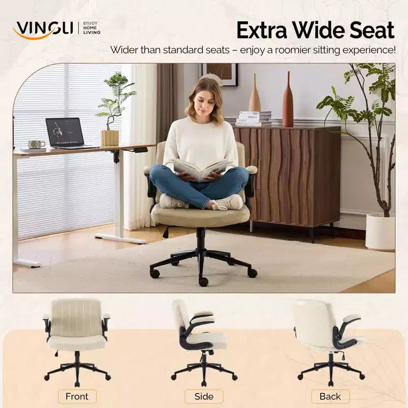 Criss Cross Chair with Flip-Up Arms, Wheels & Wide Seat – Ivory White
