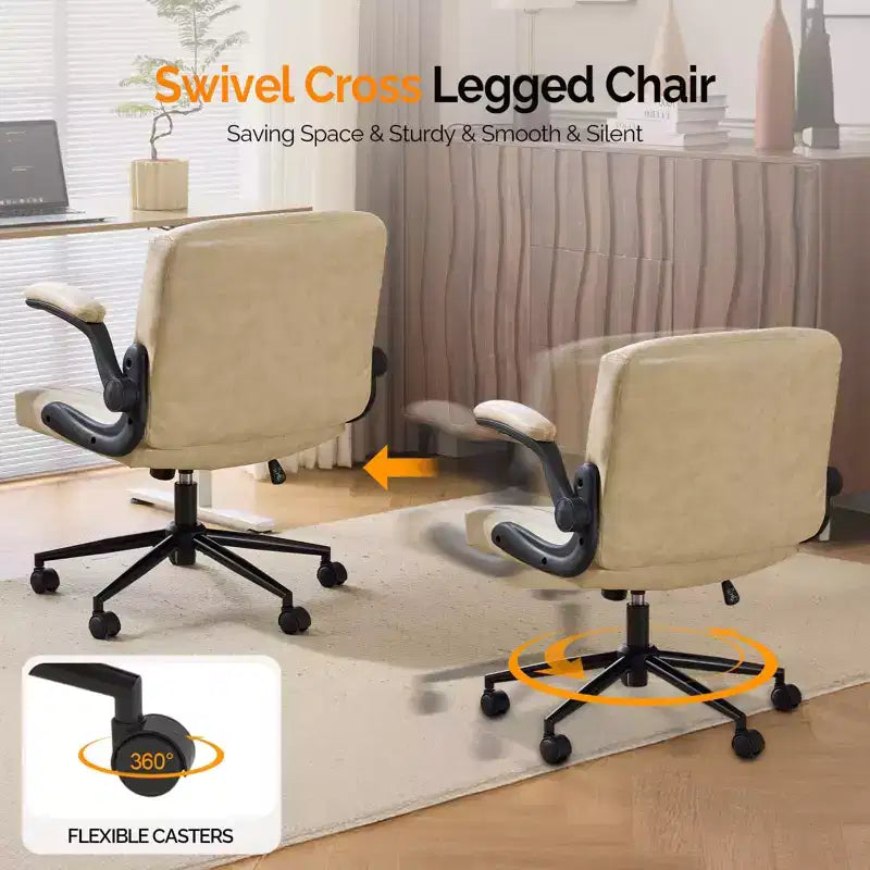 Sedia Criss Cross con braccioli ribaltabili, ruote e seduta ampia – Bianco avorio