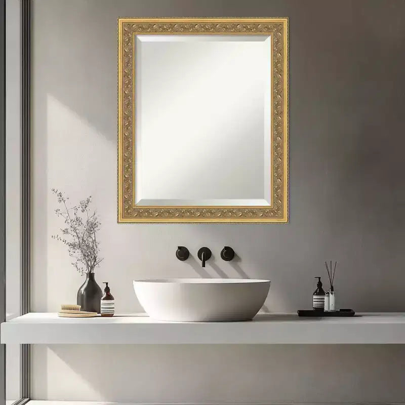 Specchio da Parete per Bagno Carter Dark Gold con Cornice in Legno Smussato