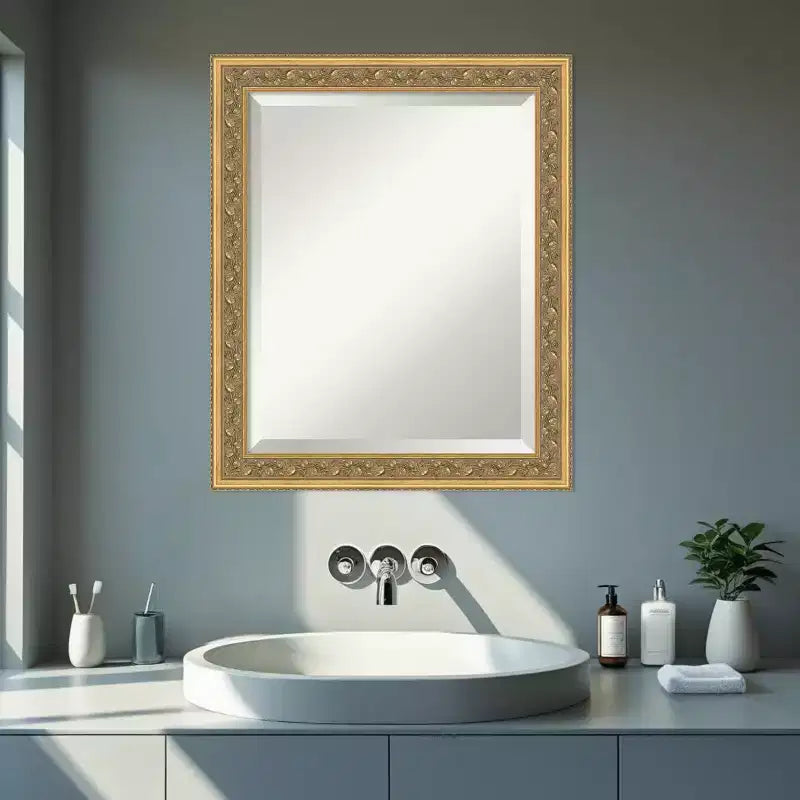 Carter Dark Gold Beveled Wood Framed Bathroom Vanity Wall Mirror